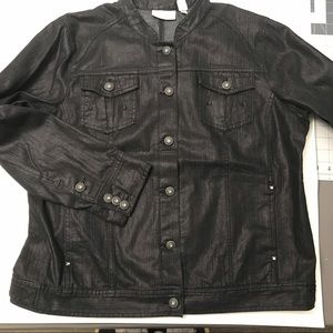 CHICO’S Black Charcoal Jean Jacket Size 3 or (XL) with stretch and shimmer!
